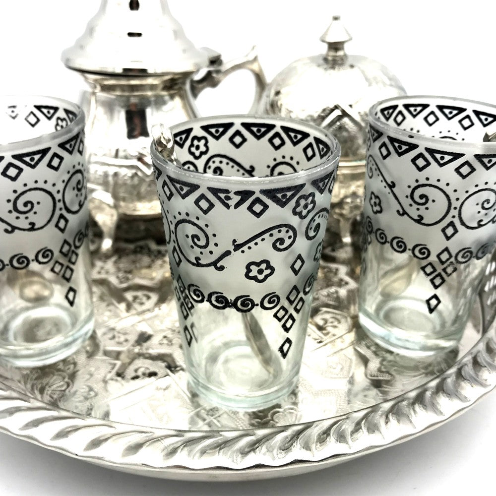 Juego de Té Arabe- Tetera - Bandeja Patas - 3 Vasos - Azucarero