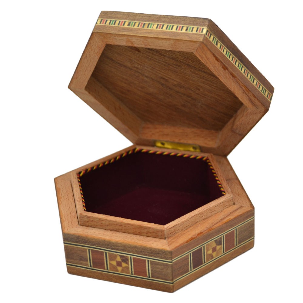 Caja Árabe Taracea Siria Octogonal - Tapa Estrella 8 Puntas - 11.5 cm