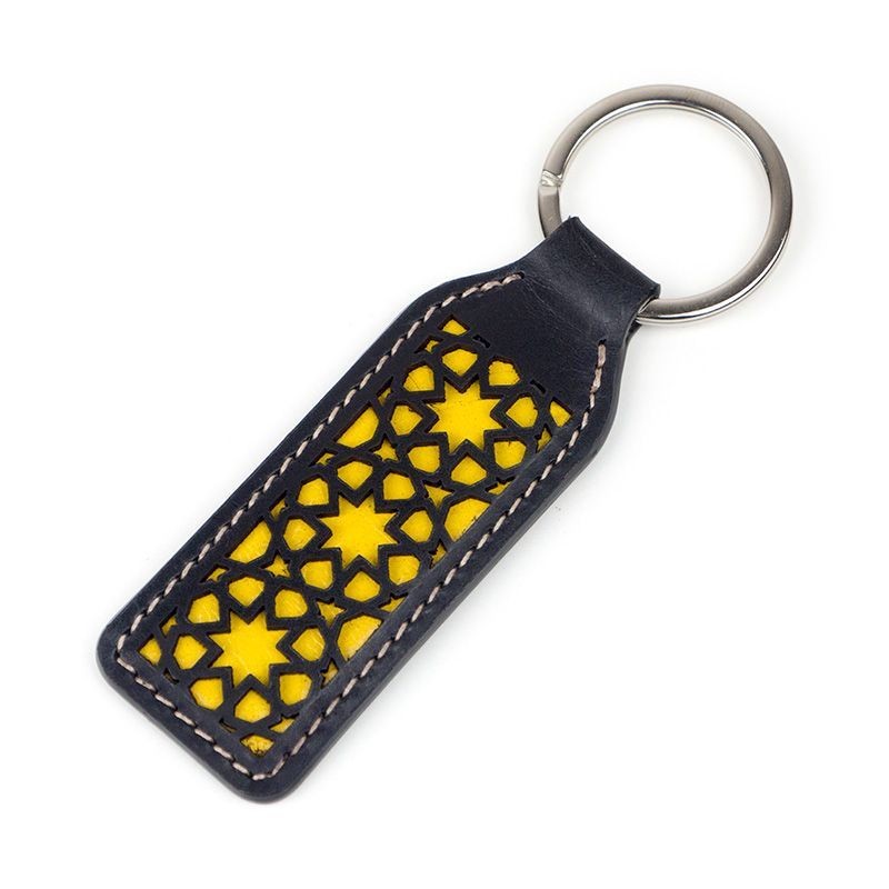Llavero de Piel Corte Láser - Negro y Amarillo