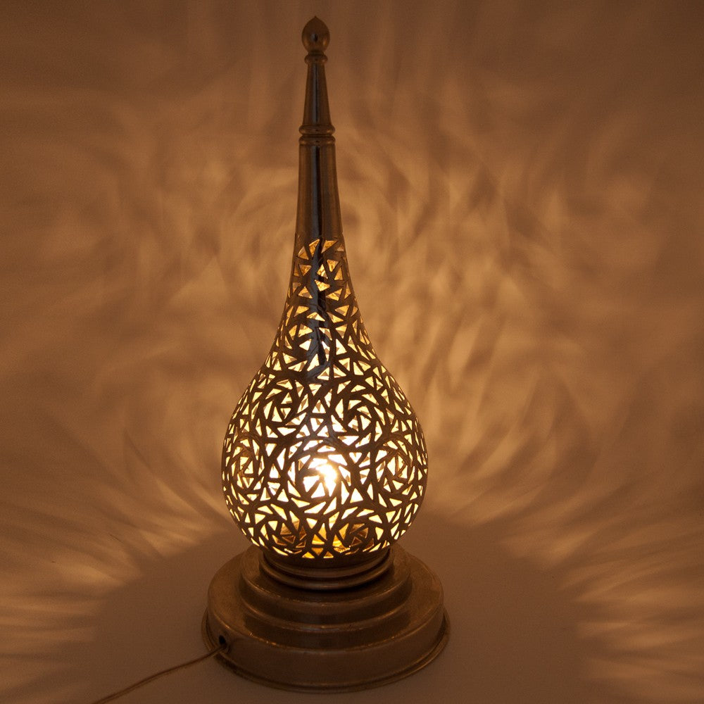 Lámpara Dorada Sobremesa Latón Tallado y Calado Artesania Marroqui - Decoracion Andalusi Modelo KAMUZRA Dhahbi