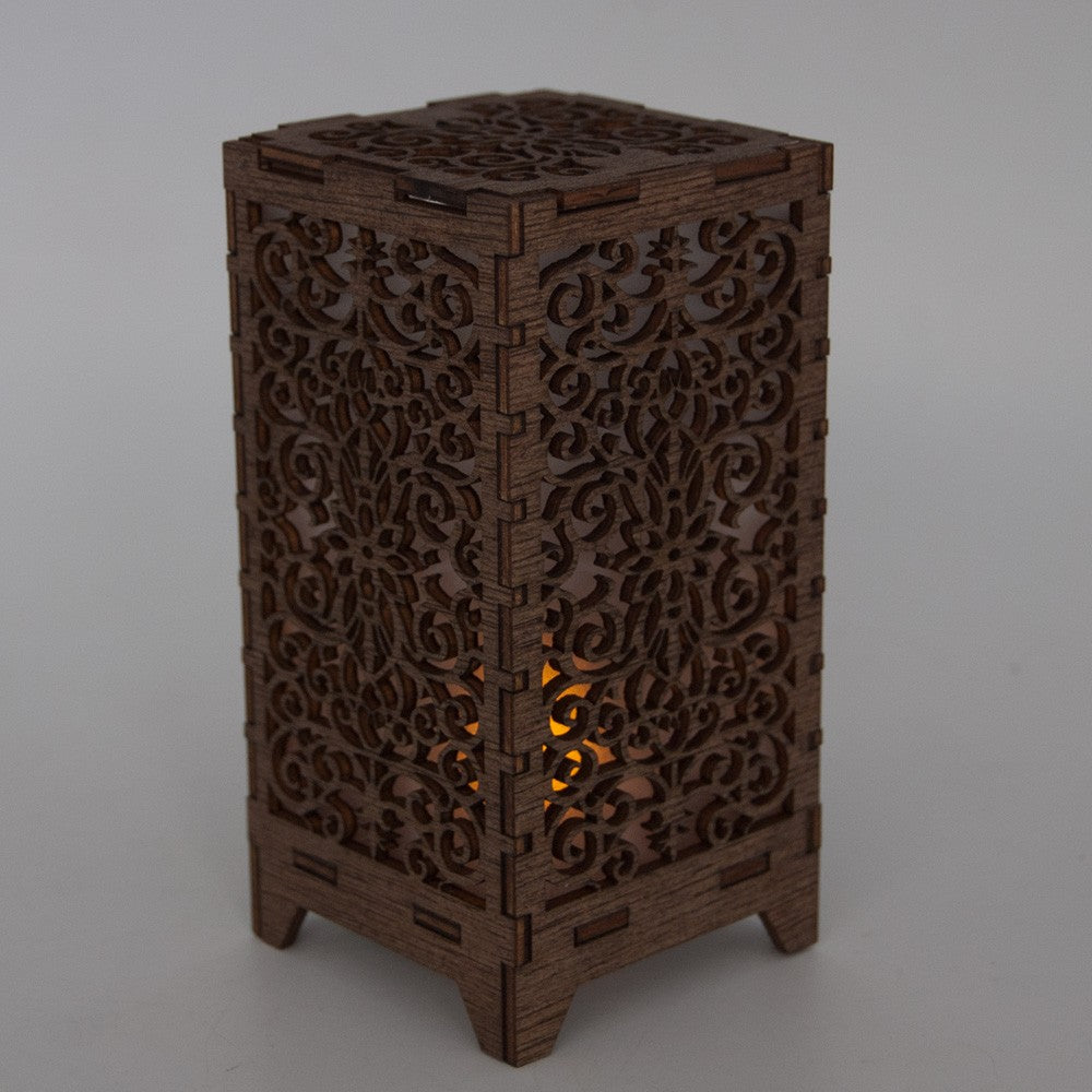 Portavelas Madera Candelabro Farol Mini Diseño Calado Floral - Corte y Grabado Láser - Led