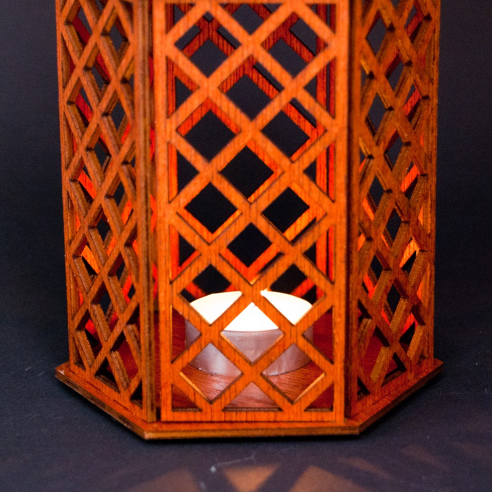 Farol Madera Geométrico - Modelo Sajara - 19 cm