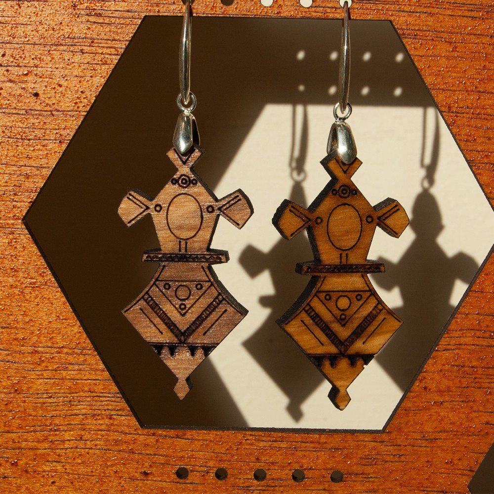 Pendientes Tuareg - Diseño Agadez - Madera Olivo y Plata