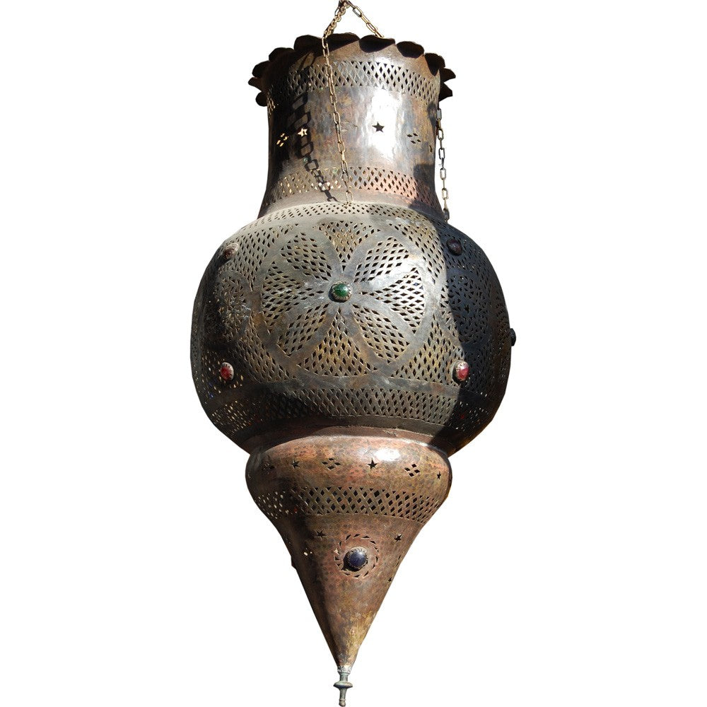 Lámpara Andalusi Gigante - Cobre Antiguo - Cristal Colores - 1m.