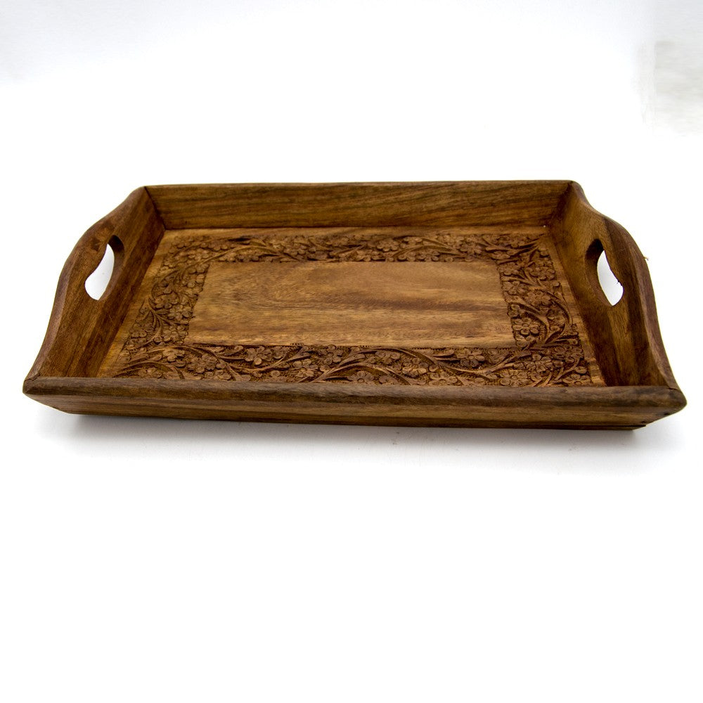 Juego 3 Bandejas Madera Tallada Diseño Floral - Modelo alsawani