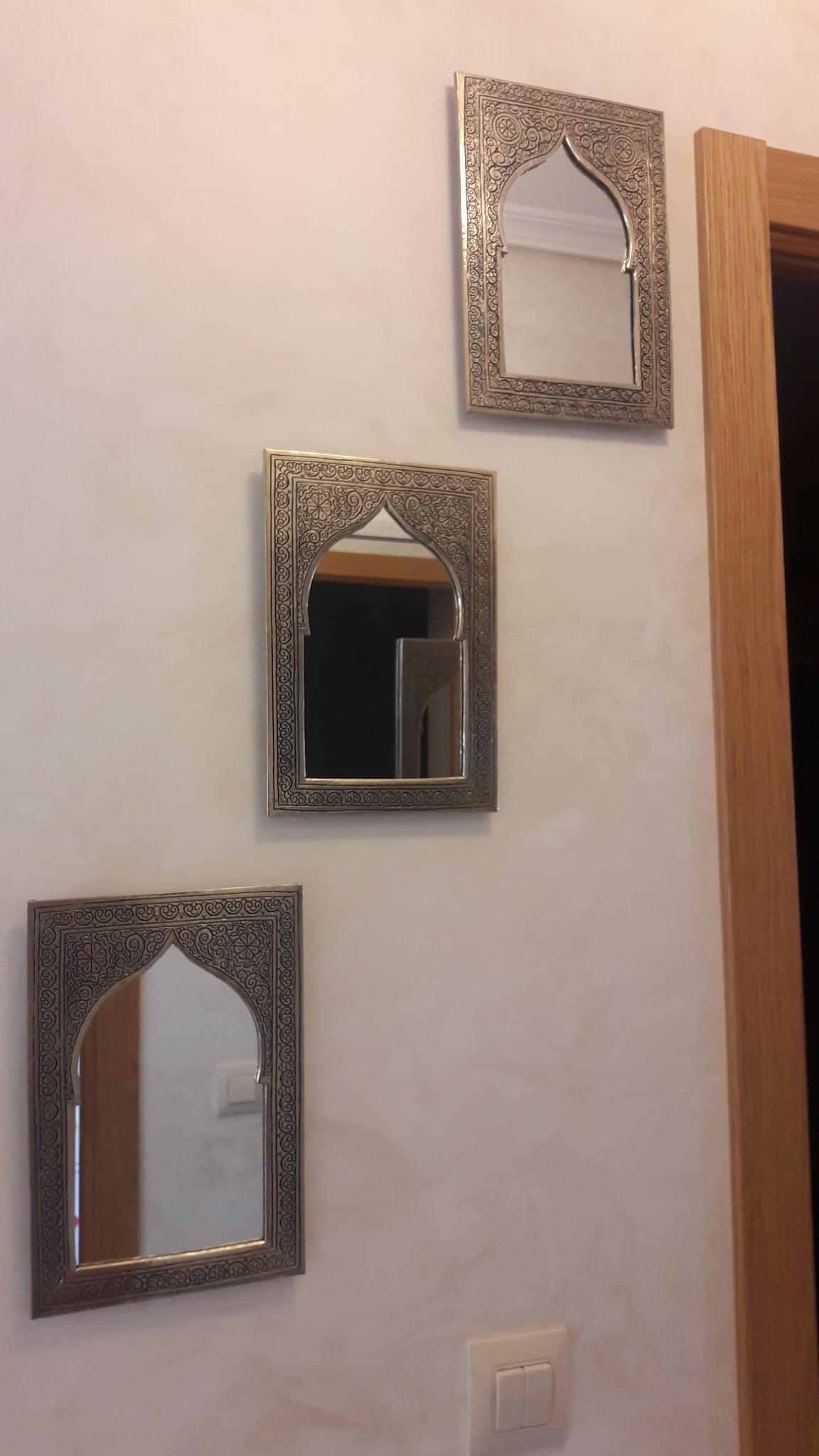 Espejo Latón Grabado - Diseño Arco Arabe - Dorado o Plateado