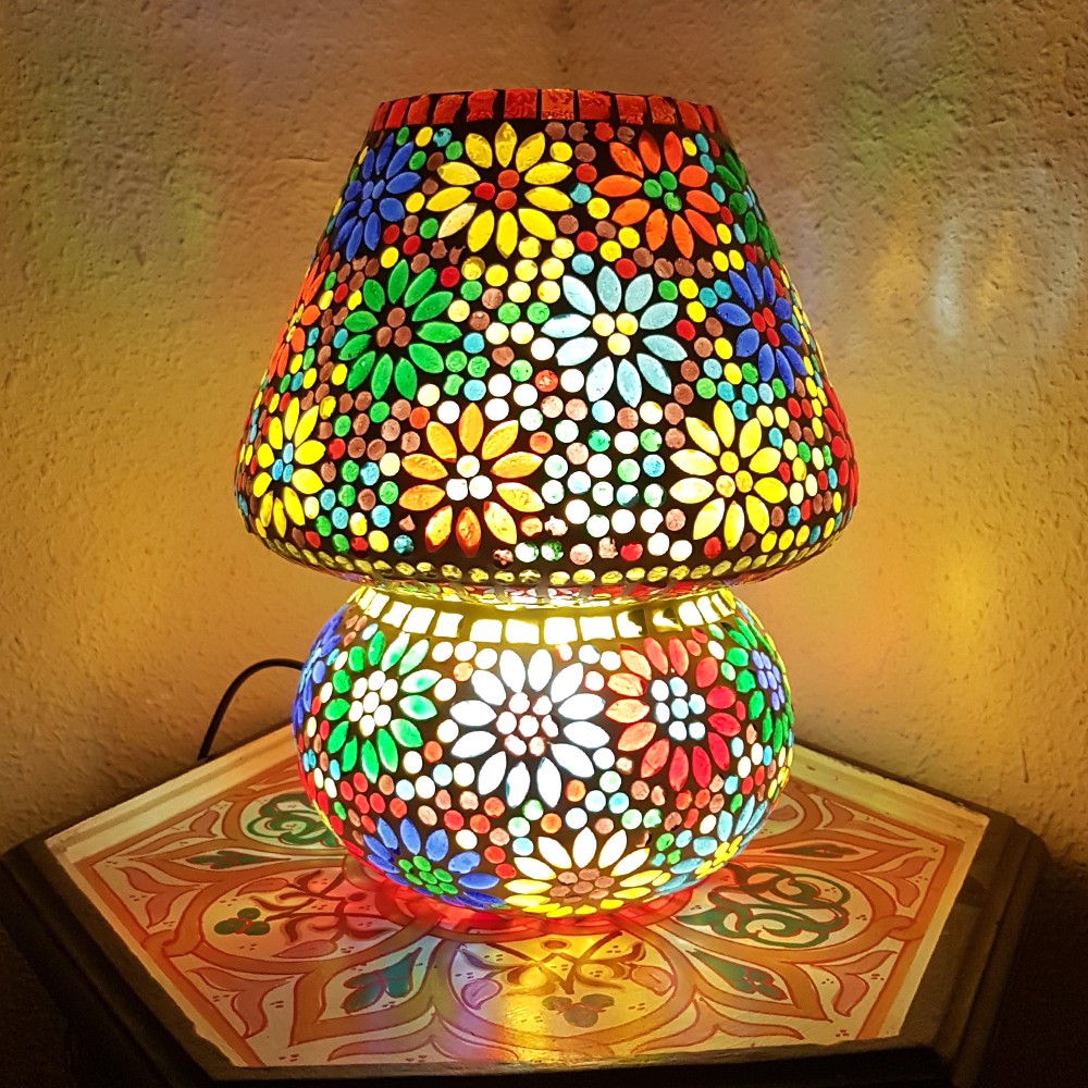 Lámpara Mesa - Mosaico Multicolor - Diseño Seta - Instalación