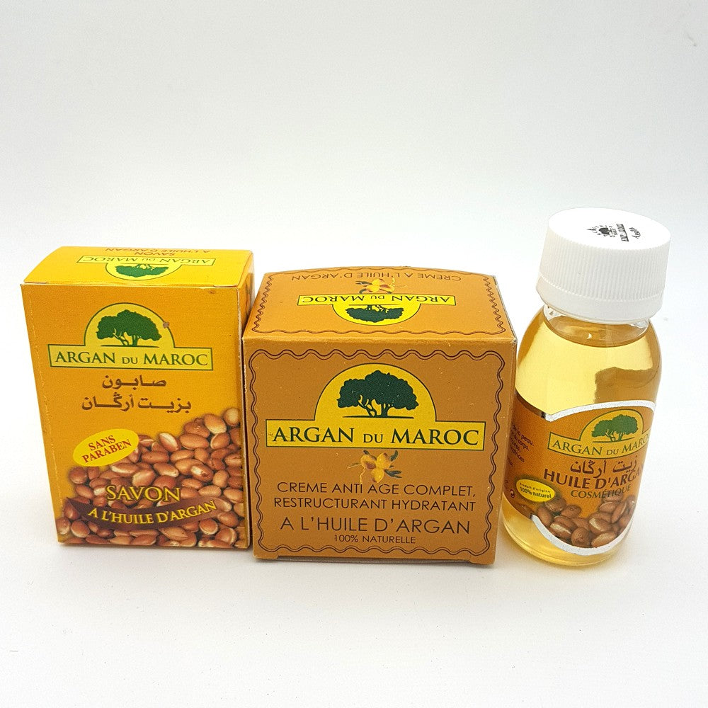 Pack Jabón Argán + Crema facial Argán + Aceite Argán - Argan du Maroc