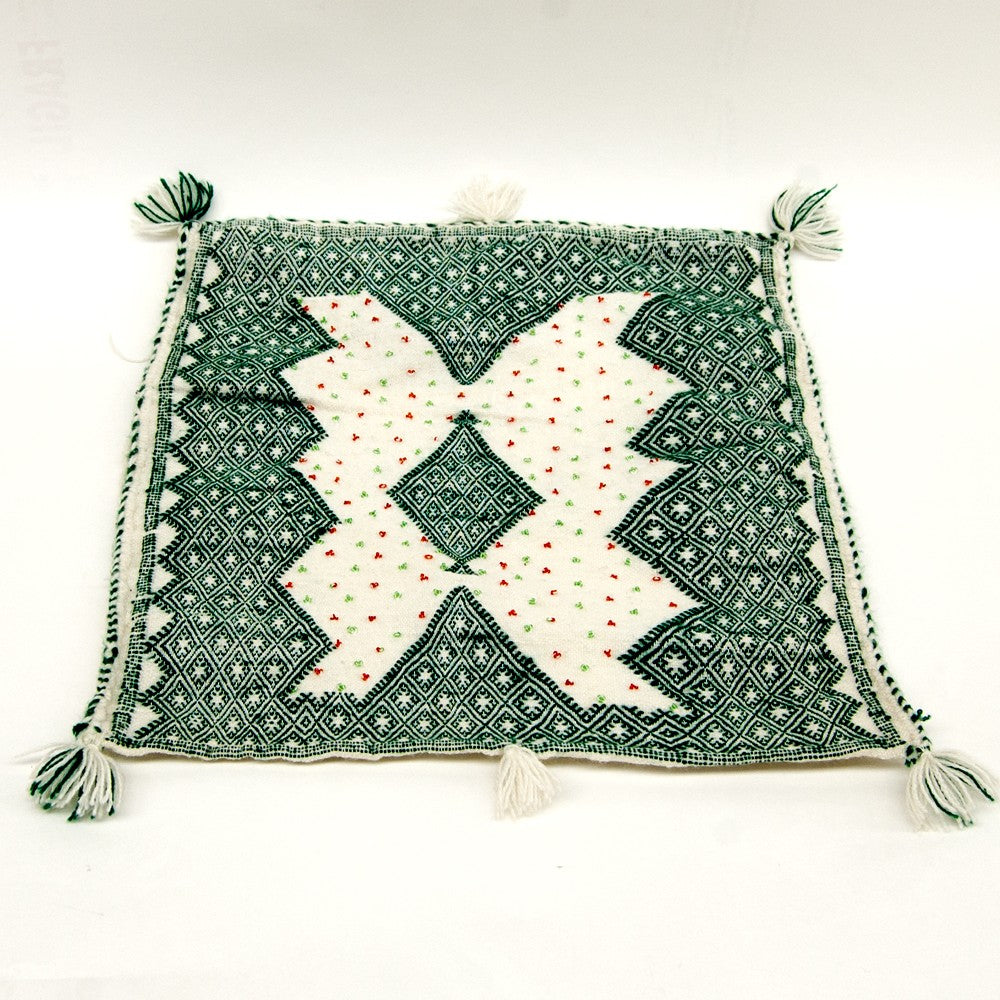 Funda Cojín Bereber - Estilo Vintage - 50cm x 50cm - Blanco y Verde