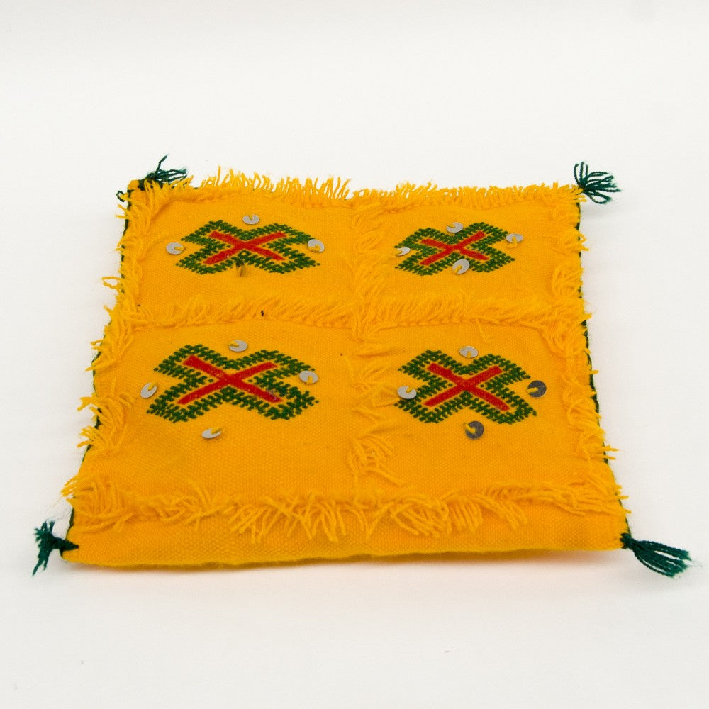 Funda Cojín Bereber - Estilo Vintage - 33cm x 33cm - Amarillo  y Verde