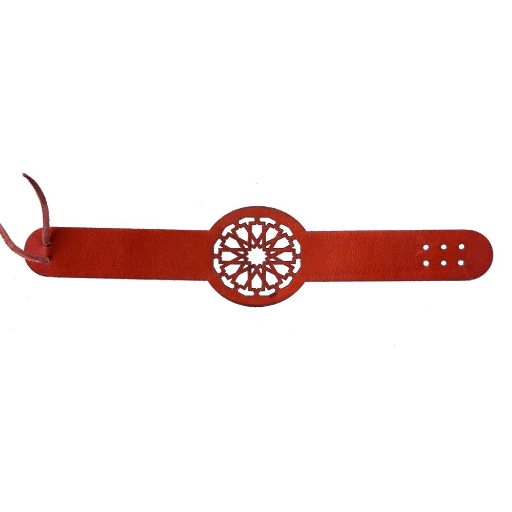 Pulsera De Cuero - Modelo Reloj - 22 cm - Motivos Geométricos