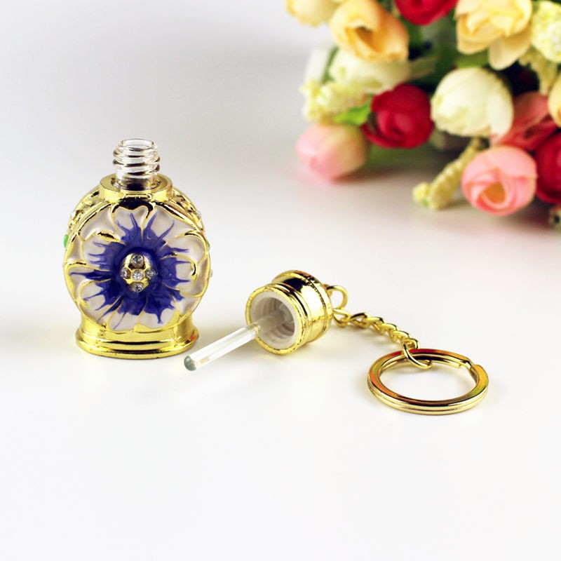 Perfumero o Aceites esenciales - Metal y cristal - Con Llavero - Estilo Árabe Vintage - Modelo LOTO - 3ml