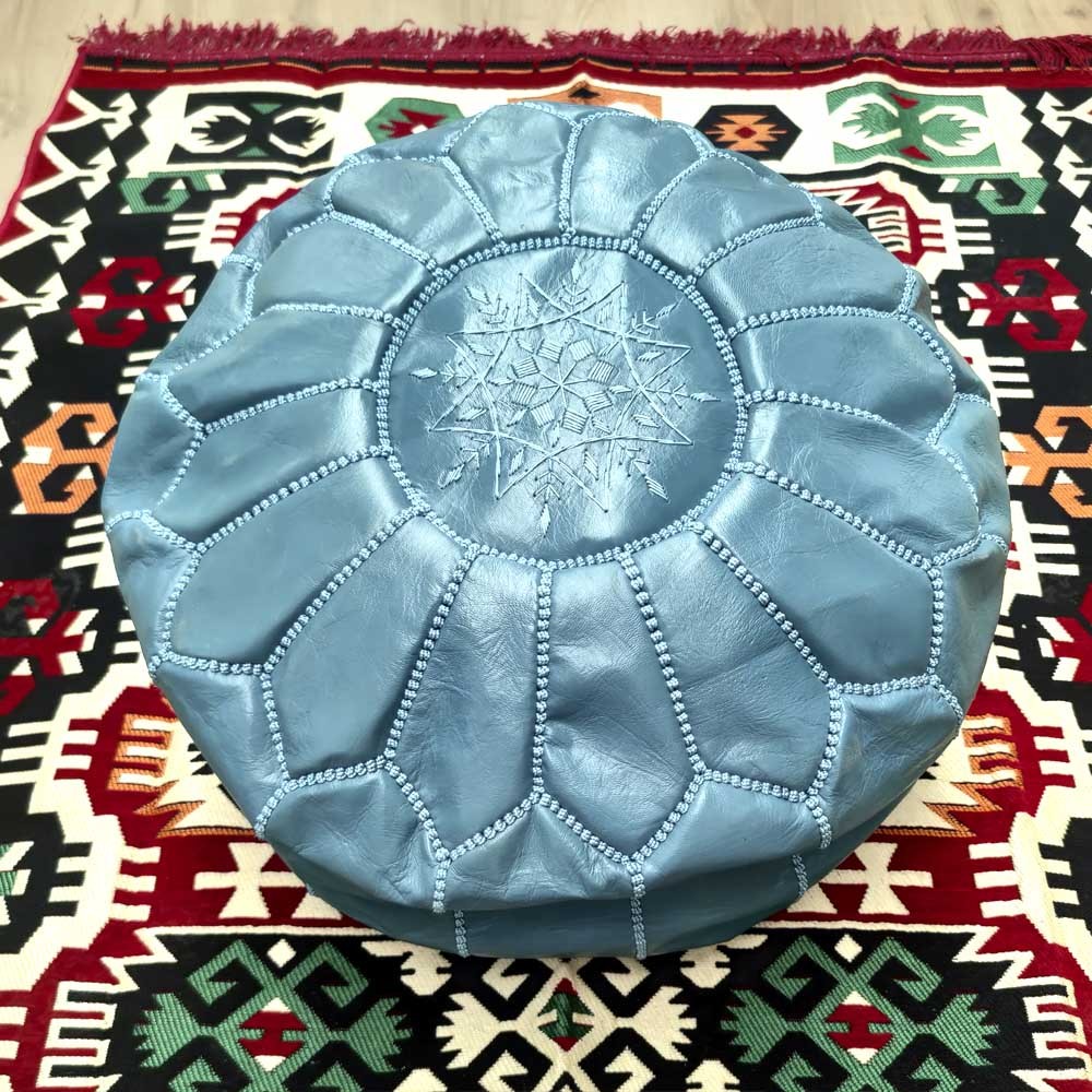 Puff Marroquí 100 % Cuero - Cojin de Suelo Hecho a mano - Sin Relleno - Modelo Nafkha
