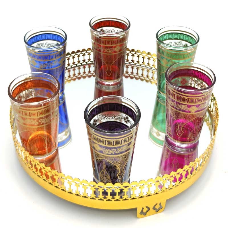 Juego 6 Vasos de Té Moruno - Artesanía Marroquí - La Main de Fatima - Modelo Baabun