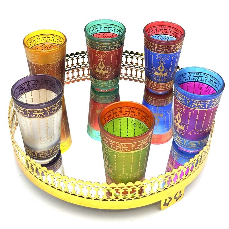 Juego 6 Vasos de Té Moruno - Artesanía Marroquí - La Main de Fatima - Modelo Anaqa