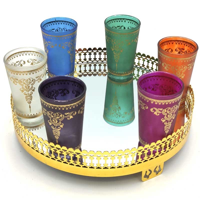 Juego 6 Vasos de Té Moruno - Artesanía Marroquí - La Main de Fatima - Modelo Tatriz