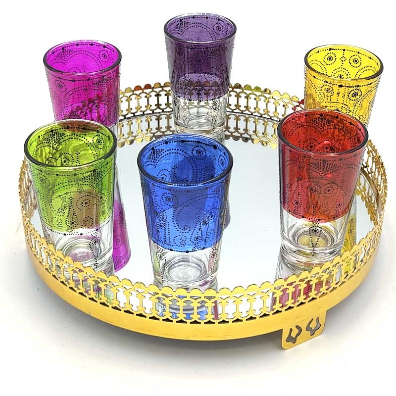 Vasos Té Moruno - Pintados a Mano con Henna - Artesanía Marroquí - La main de Fatima - Modelo Nuqtatun