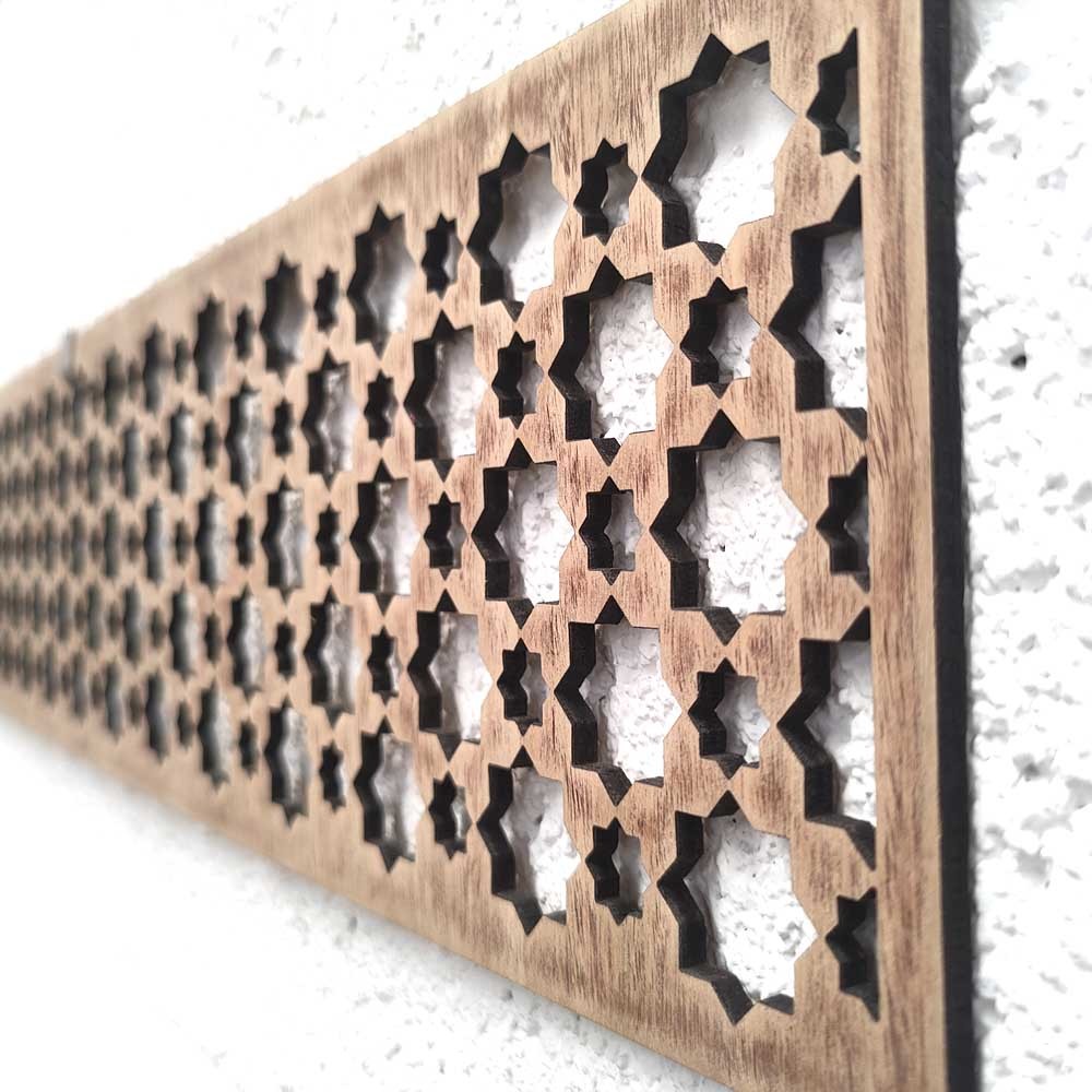Celosía Madera Acabado Vintage - Cenefa - Zócalos - Decoración Pared - Corte Láser - Najma Nafila - 10 x 50 cm