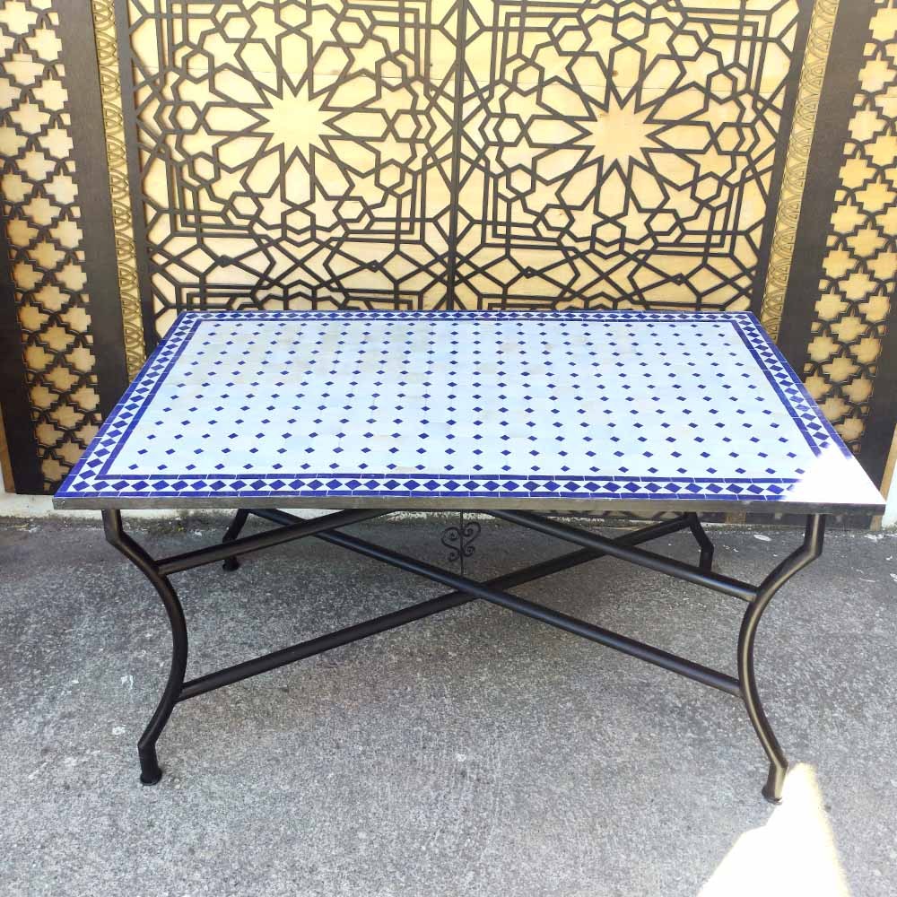 Mesa Mosaico Jardin o Patio Andalusí - Azul y Beige - Artesanía Marroquí - Modelo Nukta