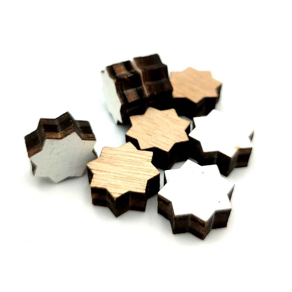 10 x Estrella Madera Laminada - Blanco - Corte Láser - Modelo Nujaima - 1.5cm x 1cm