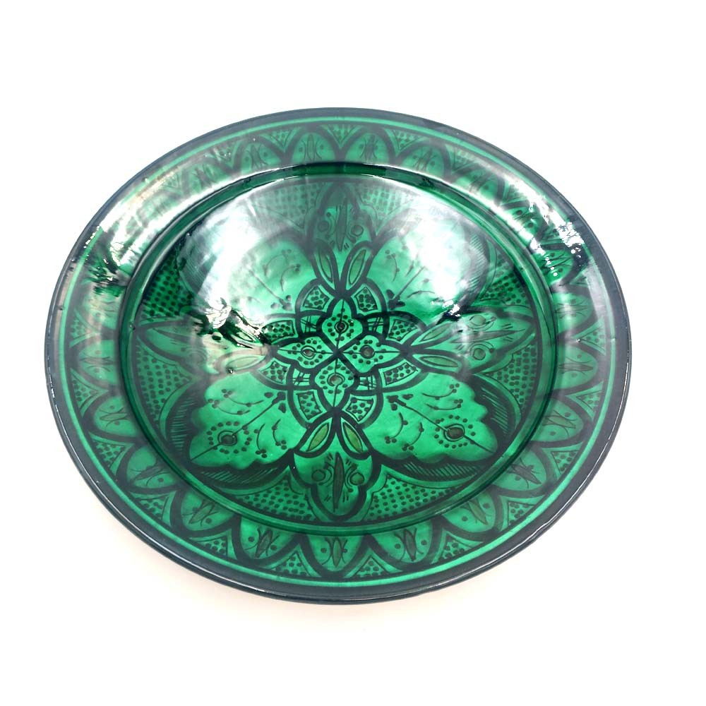 Plato Decorativo o de Mesa Verde - Cerámica Andalusí Asfi - Artesanía Marroquí - Modelo Lainun