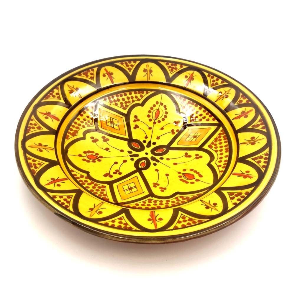 Plato Decorativo o de Mesa Amarillo - Cerámica Andalusí Asfi - Artesanía Marroquí - Modelo Lainun