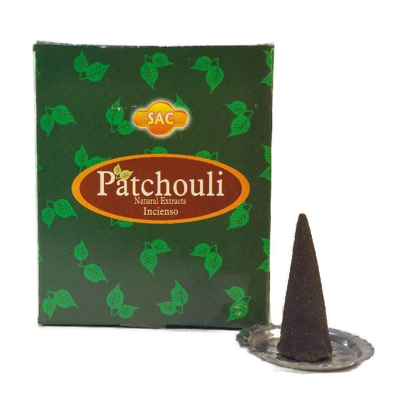 Incienso Conos Patchouli Pachulí Afrodisiaco - Cajita 10 conos Sac