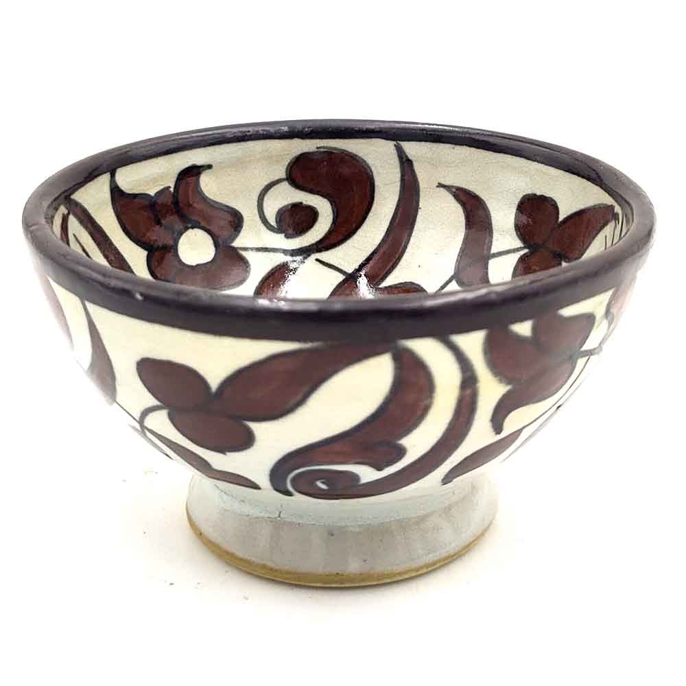 Cuenco/bol/Bowl Cerámica Artesanal - Color Marron - Artesanía Marroquí - Diseño Floral Andalusí - Modelo Tasaluq