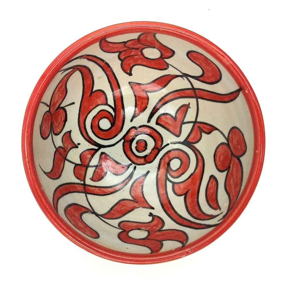 Cuenco/bol/Bowl  Cerámica Artesanal - Color Rojo - Artesanía Marroquí - Diseño Floral Andalusí - Modelo Tasaluq