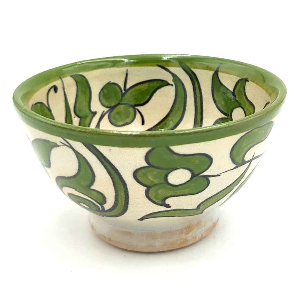 Cuenco/bol/Bowl  Cerámica Artesanal - Color Verde Oliva - Artesanía Marroquí - Diseño Floral Andalusí - Modelo Tasaluq