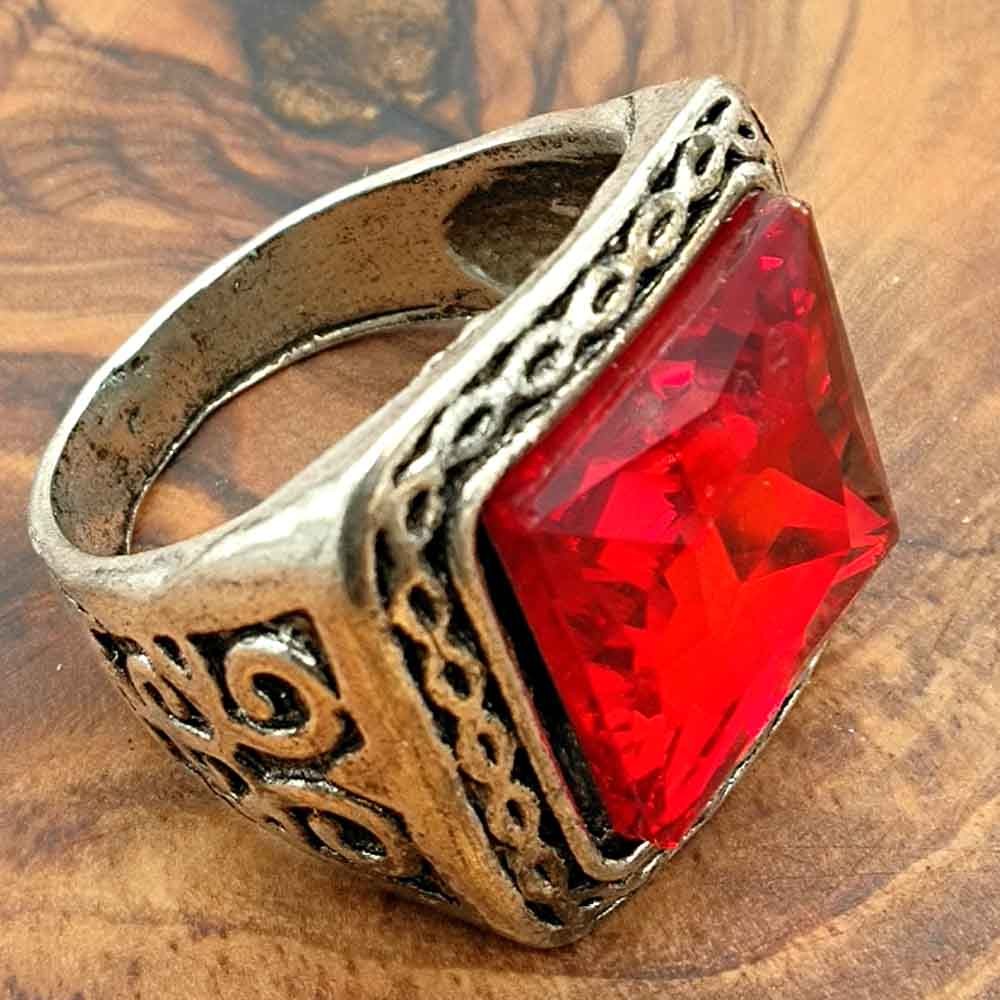 Anillo unisex Aleación Inox - Piedra Roja - Estilo Medieval Gótico - Modelo Ashra Ahmar