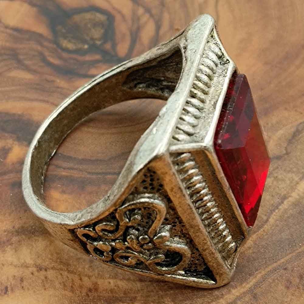 Anillo unisex Aleación Inox - Piedra Roja - Estilo Medieval Gótico - Modelo Ashra Ahmar