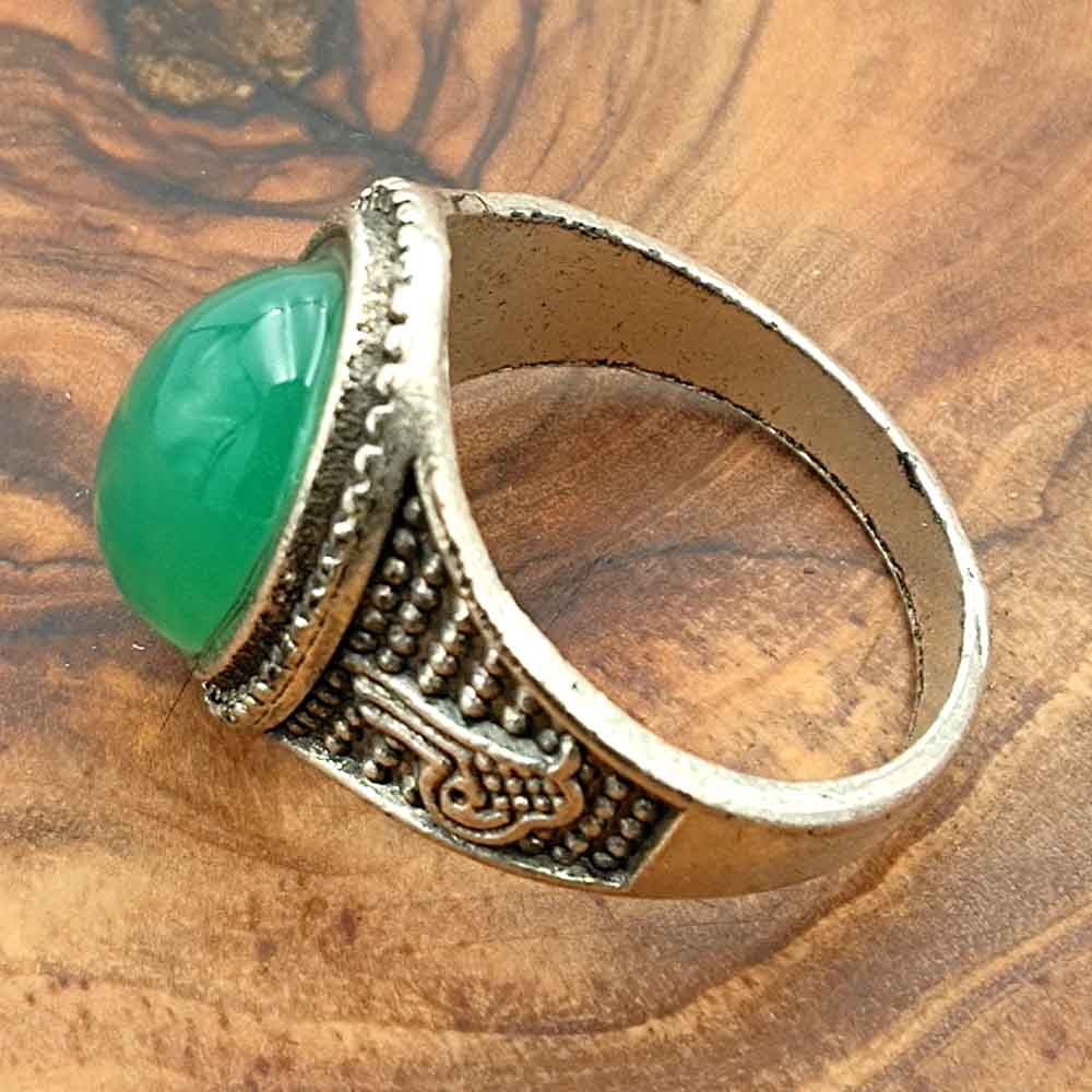Anillo unisex Aleación Inox - Piedra Verde - Estilo Medieval Gótico - Modelo Ihda Ashra Akhdar