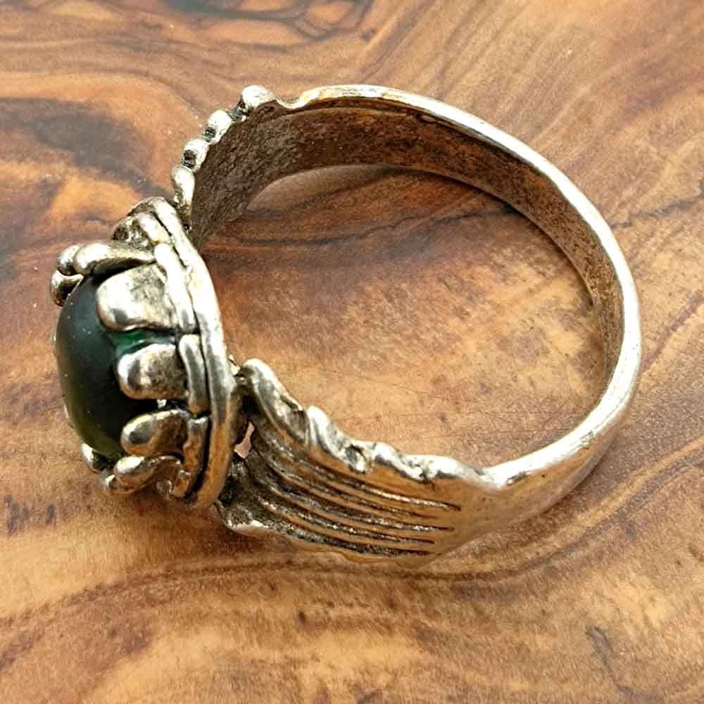 Anillo unisex Aleación Inox - Piedra Verde - Estilo Medieval Gótico - Modelo Arbaa Ashra Akhdar