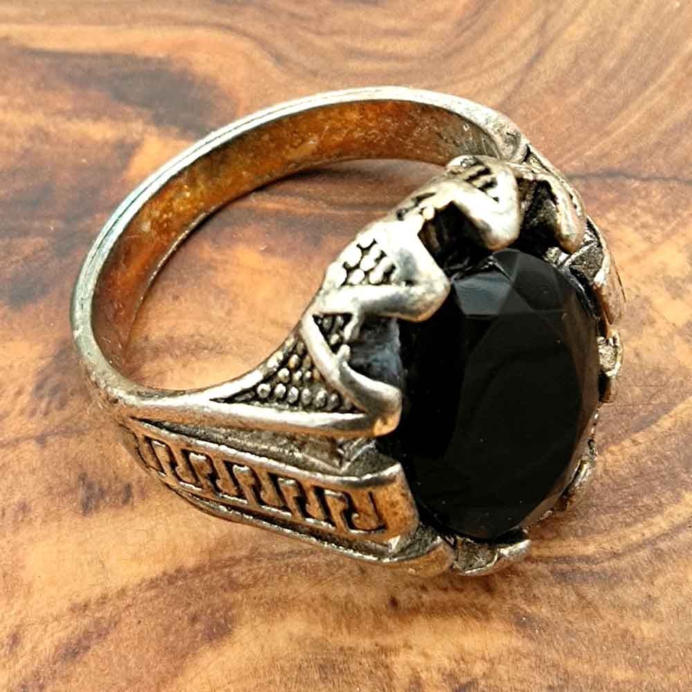 Anillo Unisex Aleación Inox - Piedra Negra - Estilo Medieval Gótico - Modelo Zamania Ashra Aswad