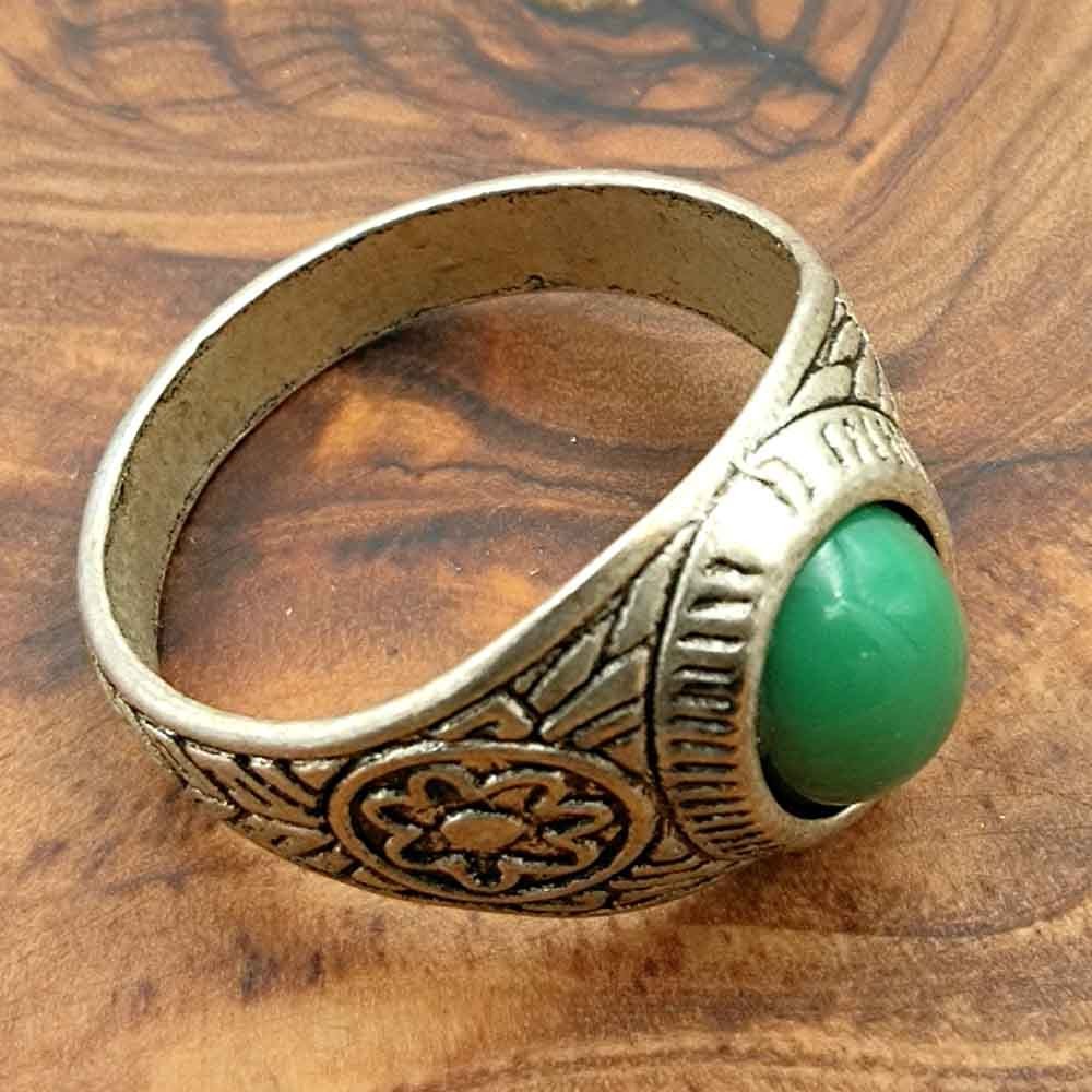 Anillo Unisex Aleación Inox - Piedra Verde - Estilo Medieval Gótico - Modelo Sebaa Ashra Akhdar