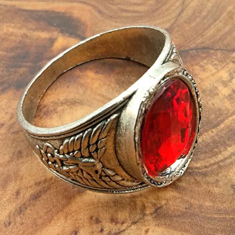 Anillo Unisex Aleación Inox - Piedra Roja - Estilo Medieval Gótico - Modelo Iznain Ashrin Ahmar