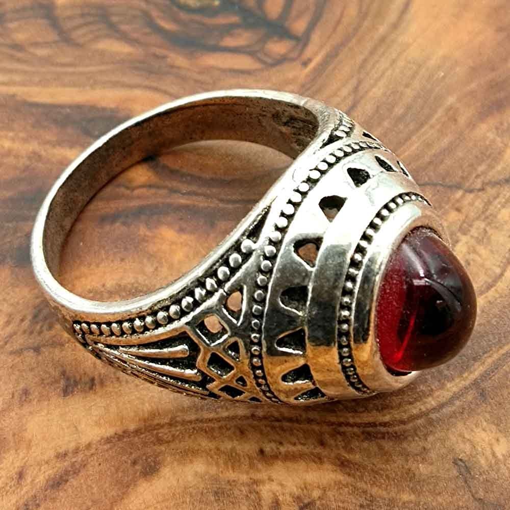 Anillo Unisex Aleación Inox - Piedra Roja - Estilo Medieval Gótico - Modelo Zalaza Ashrin Ahmar