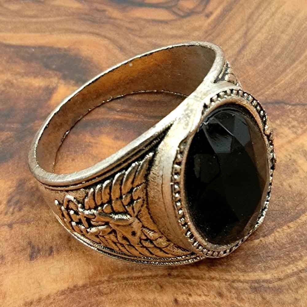 Anillo Unisex Aleación Inox - Piedra Negra - Estilo Medieval Gótico - Modelo Arbaa Ashrin Ahmar