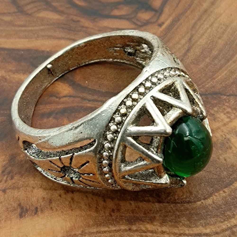 Anillo Unisex Aleación Inox - Piedra Verde - Estilo Medieval Gótico - Modelo Sebaa Ashrin Akhdar
