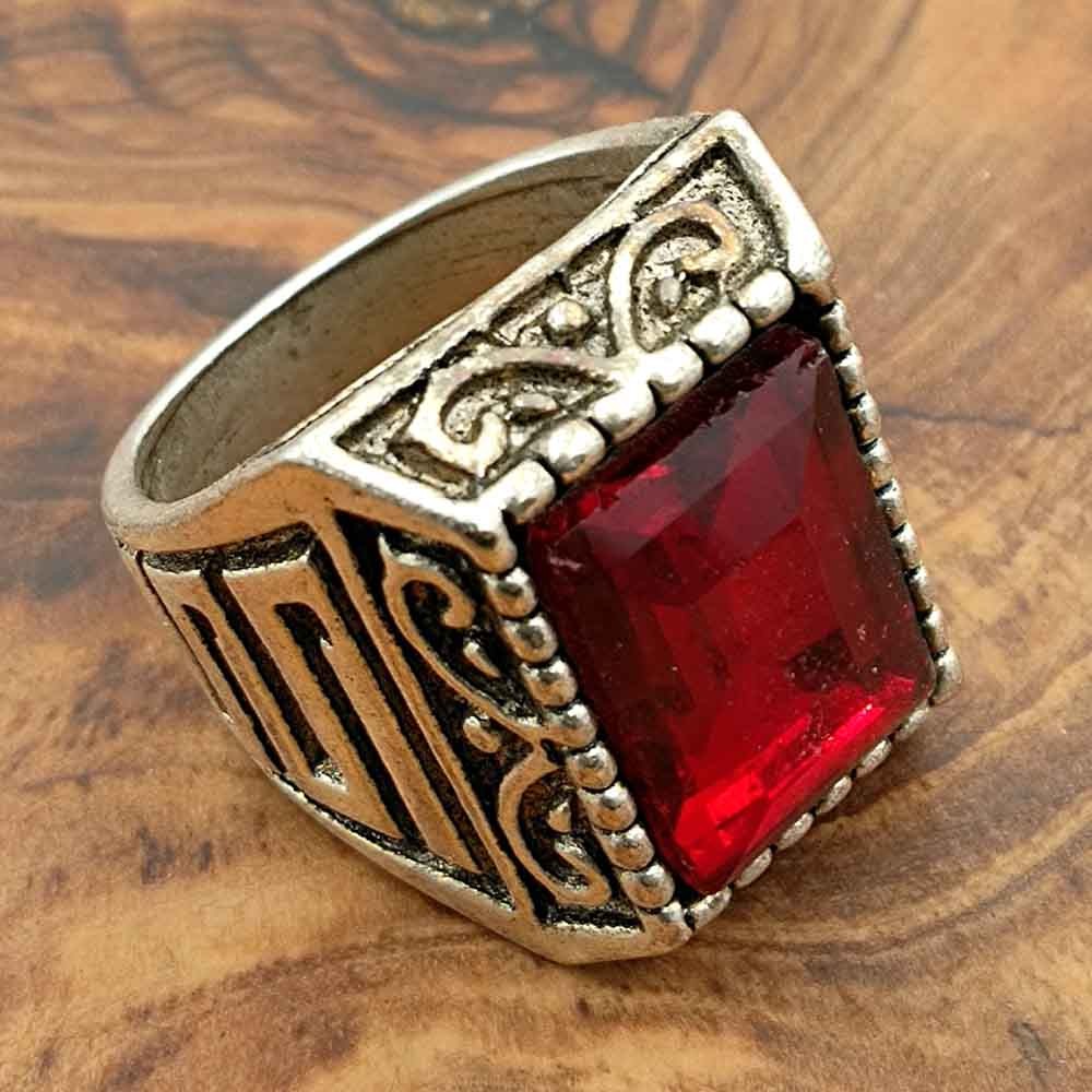 Anillo Unisex Aleación Inox - Piedra Roja - Estilo Medieval Gótico - Modelo Tisaa Ashrin Ahmar