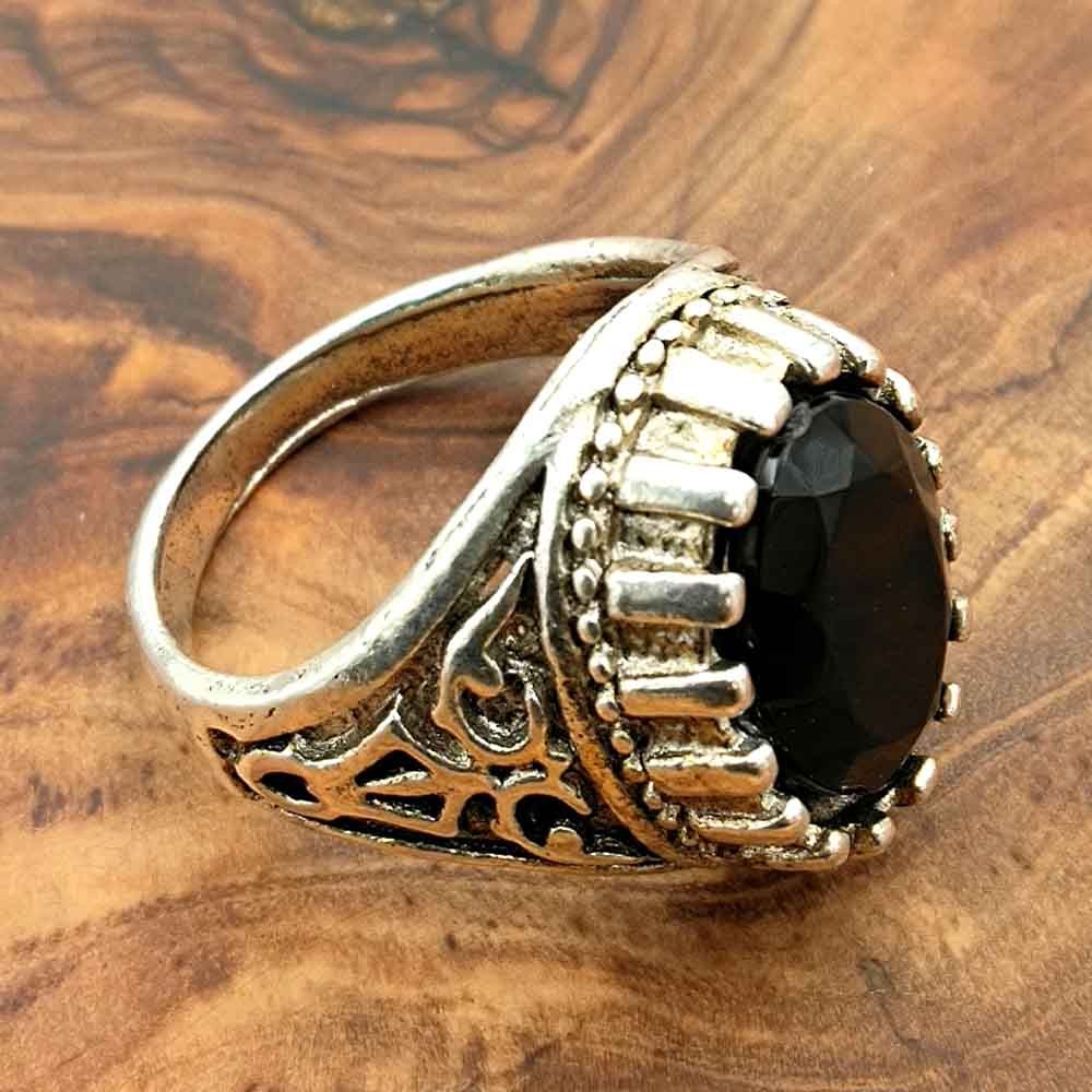 Anillo Unisex Aleación Inox - Piedra Negra - Estilo Medieval Gótico - Modelo Zalazin Aswad