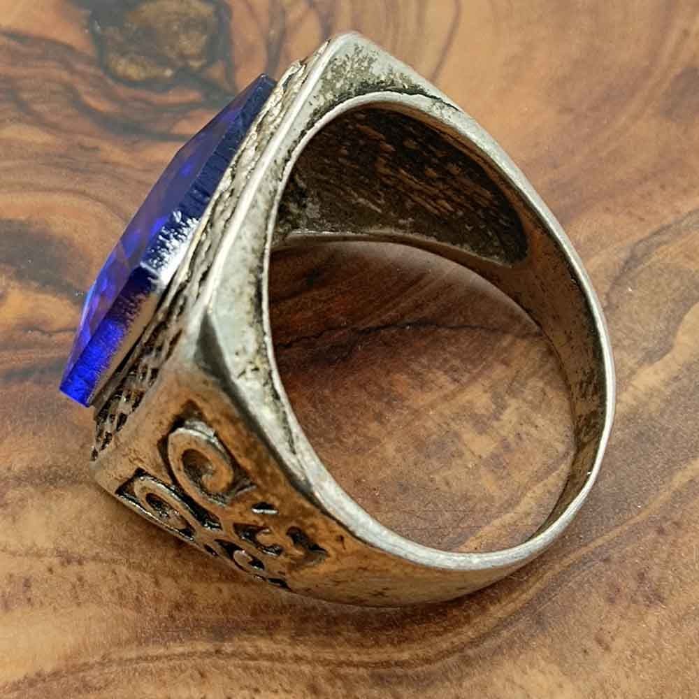 Anillo Unisex Aleación Inox - Piedra Azul - Estilo Medieval Gótico - Modelo Arbaa Azrak