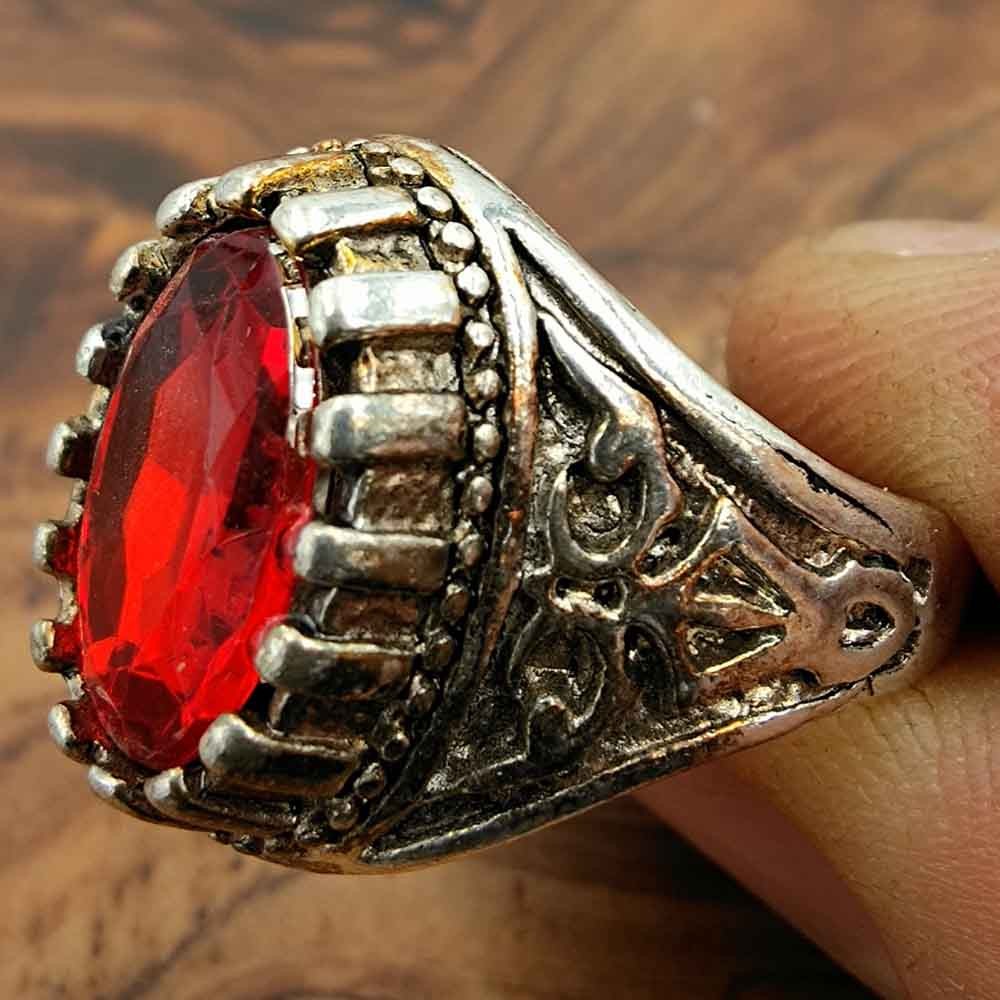 Anillo Unisex Aleación Inox - Piedra Roja - Estilo Medieval Gótico - Modelo Iznain Zalazin Ahmar