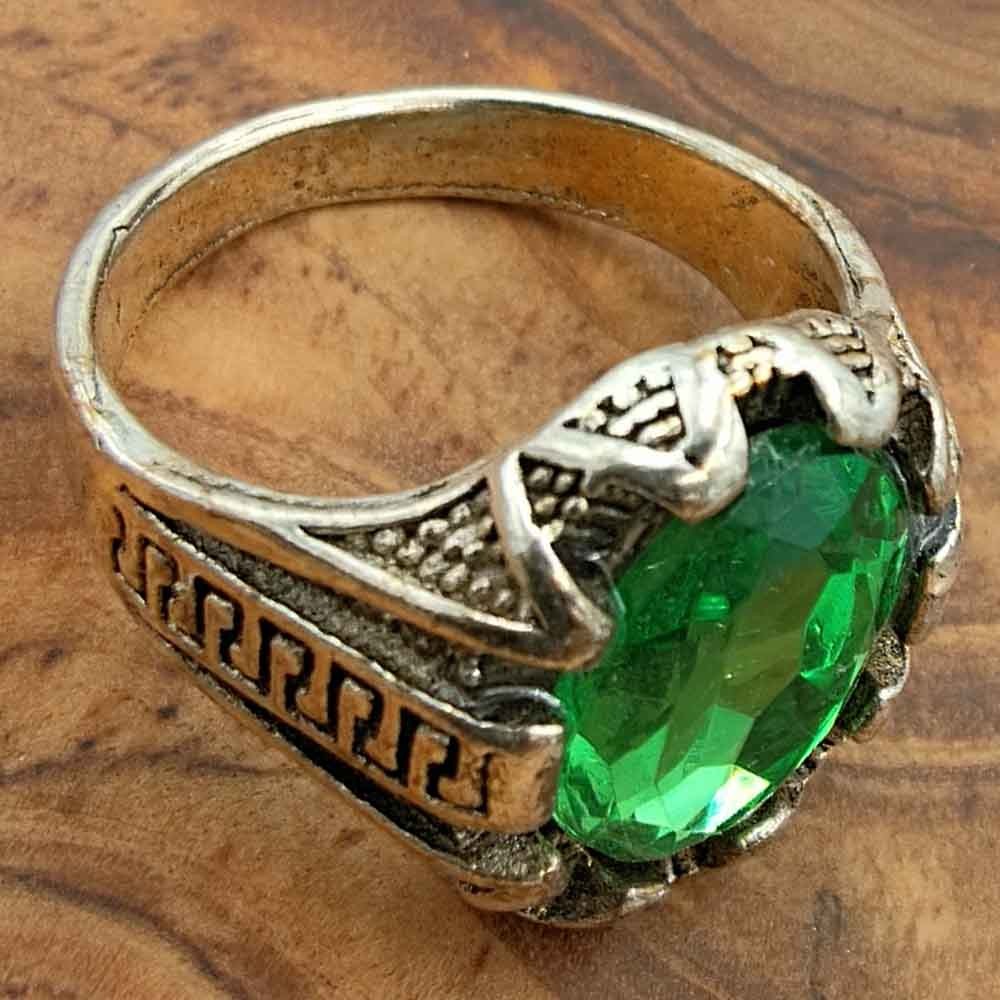 Anillo Unisex Aleación Inox - Piedra Verde - Estilo Medieval Gótico - Modelo Zalaza Zalazin Akhdar