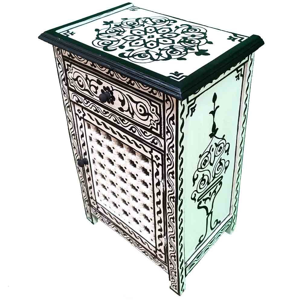 Mesita Noche de Madera - Decoración Árabe Andalusí - Artesanía Marroquí - Modelo Aswadein