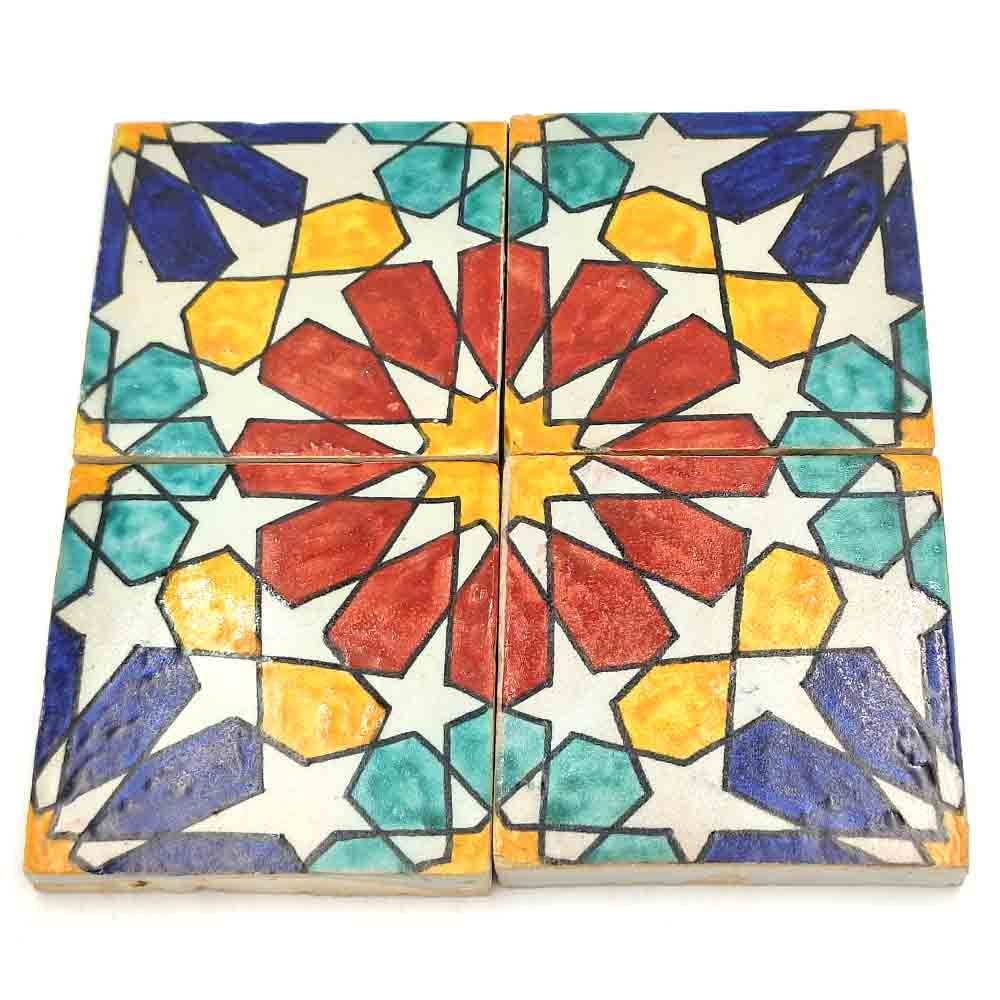 Azulejo Andalusí - Zellige Mosaico Nazari - Multicolor - Estrella Morisca -  10x10 cm - Artesanal - Modelo 85