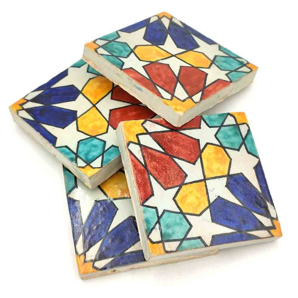 Azulejo Andalusí - Zellige Mosaico Nazari - Multicolor - Estrella Morisca -  10x10 cm - Artesanal - Modelo 85