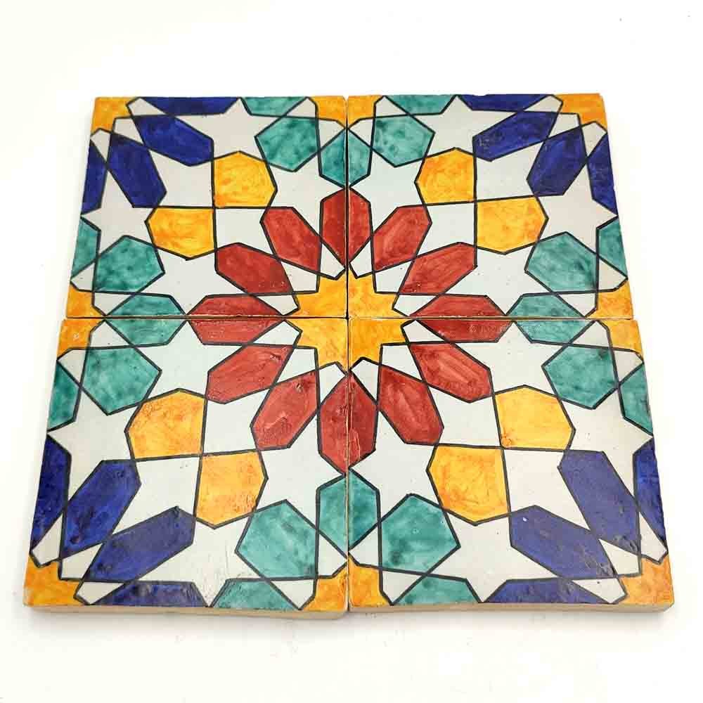 Azulejo Andalusí - Zellige Mosaico Nazari - Multicolor - Estrella Morisca -  15x15 cm - Artesanal - Modelo 88