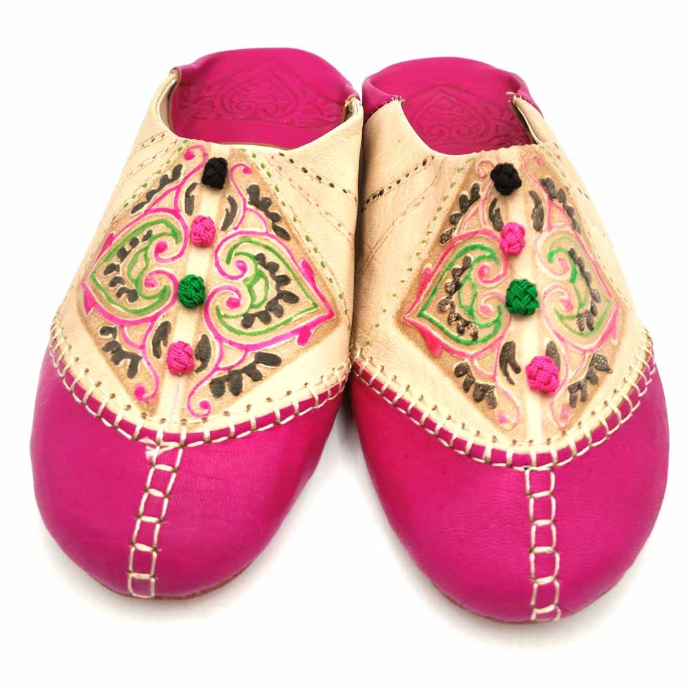 Babucha Marroquí Mujer - Color Rosa - Artesanía Marroquí Cuero Autentico - Modelo Azrar